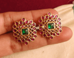 Traditional kolam design ruby stud