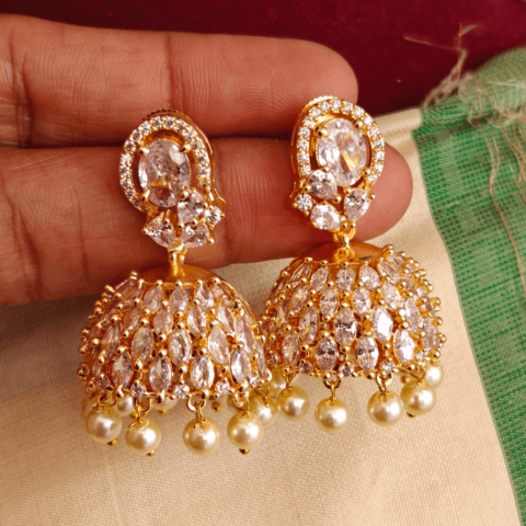 Cute AD gold polish jhumkha (white)