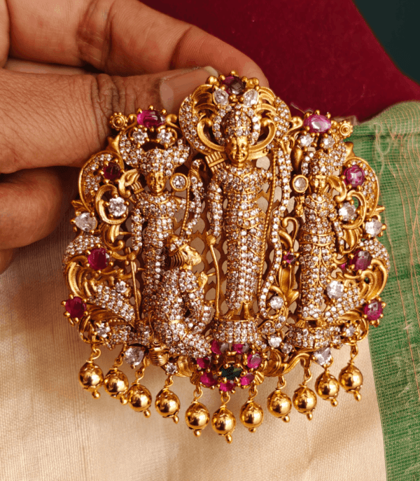 Ram parivar pendant with antique gold beads