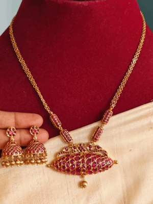 Annam damaru fusion chain set with jhumkha