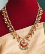 Kundan mossainaite mint green beads mala