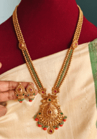 Padhakkam haaram with green beads gold balls chain