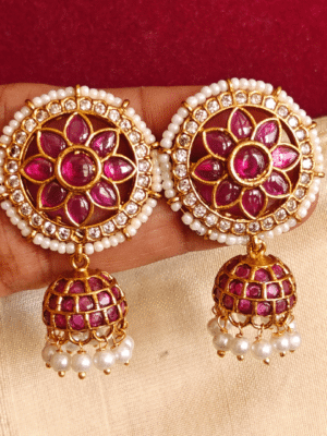 Flower vatta jhumkha (Ruby)
