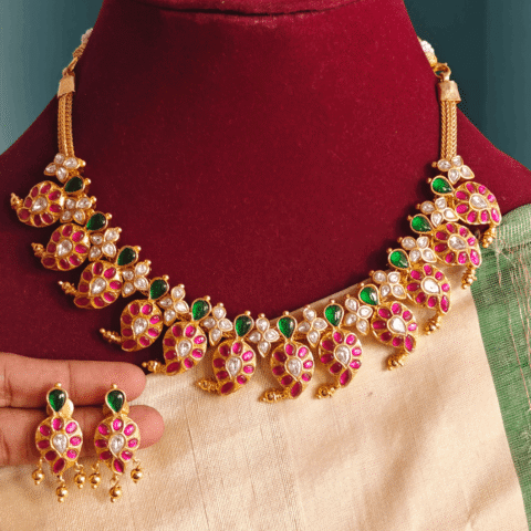 Ruby mango jadau necklace with stud