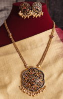 Blue Rakkodi pendant set with double line lotus chain