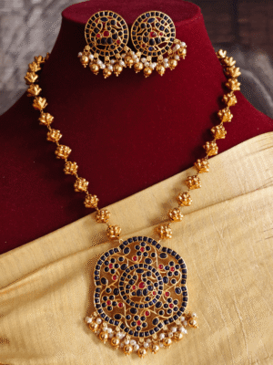 Blue Rakkodi pendant set with lotus mala haaram