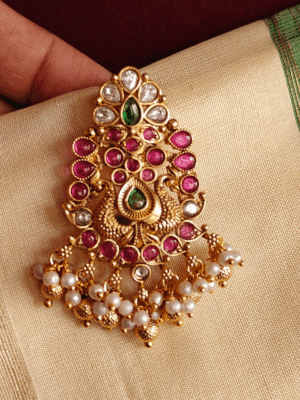 Double peacock fusion saree pin