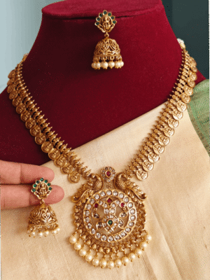 Double peacock lakshmi kasu necklace