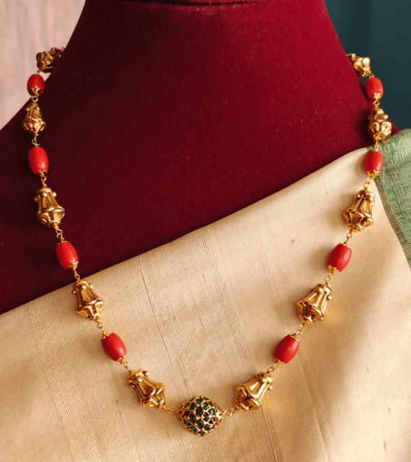 Emerald ball coral mala