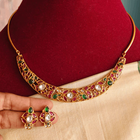 Leaf kanti necklace with stud