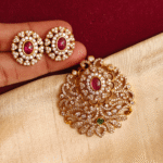 Flower ruby emerald pendant set