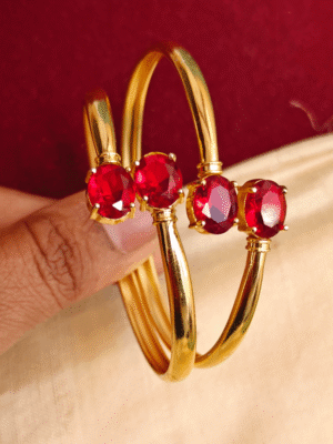 Oval stone bracelet set (Red)