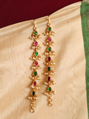 Guttapusalu tear drop ear chain (ruby green)