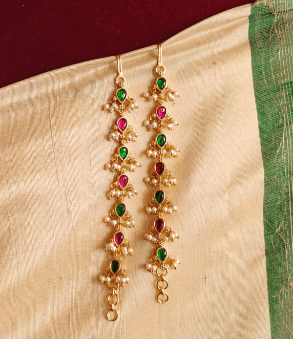 Guttapusalu tear drop ear chain (ruby green)