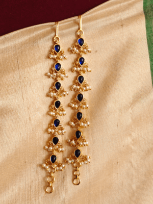 Guttapusalu tear drop ear chain (blue)