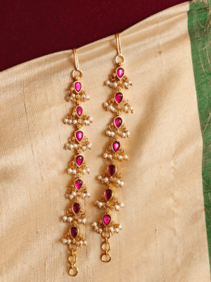 Guttapusalu tear drop ear chain (ruby)
