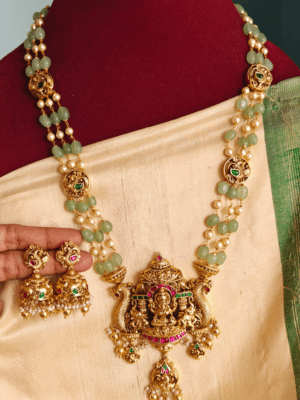 Lakshmi bead haaram with jhumkha (Mint green)