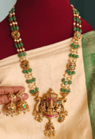 Lakshmi bead haaram with jhumkha (green)