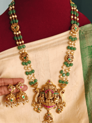 Lakshmi bead haaram with jhumkha (green)