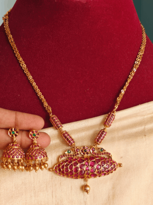 Annam damaru fusion chain set with jhumkha (Multicolor)