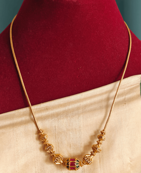 Damaru ruby emerald ball antique chain