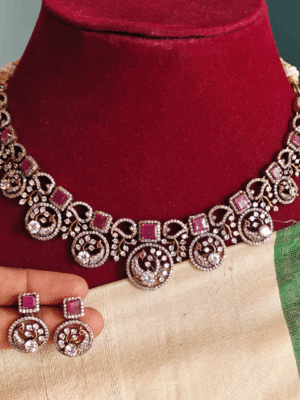 Ruby white peacock victorian necklace set