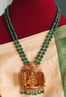 2 in 1 ganesha lakshmi pendant with double line green beads chain