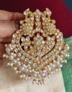 Double peacock jadau pendant (White)
