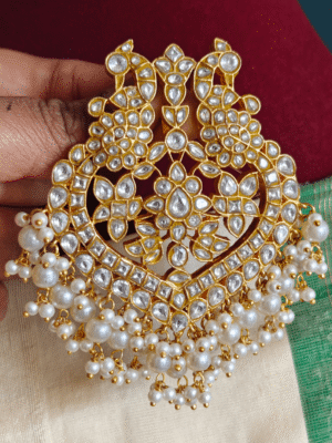 Double peacock jadau pendant (White)