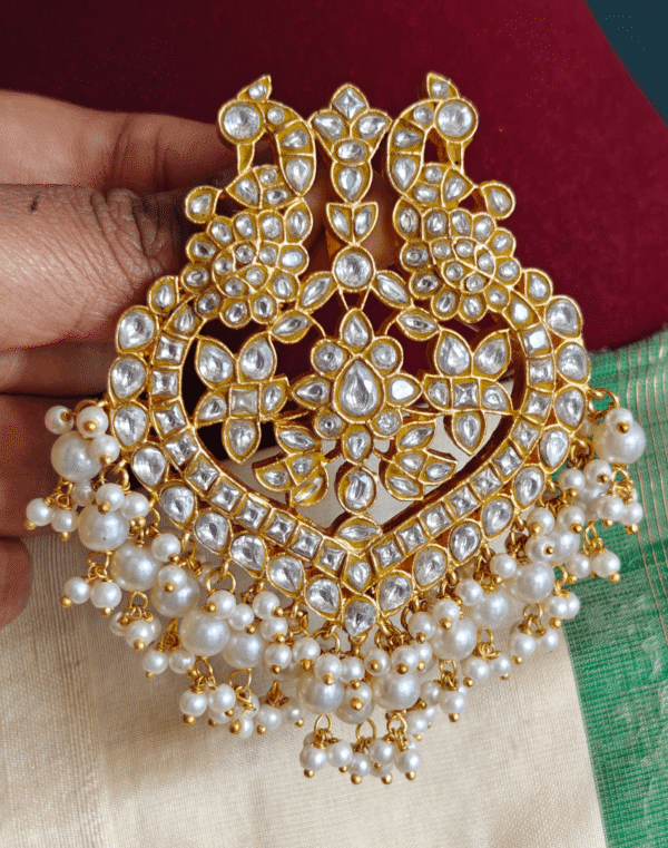 Double peacock jadau pendant (White)