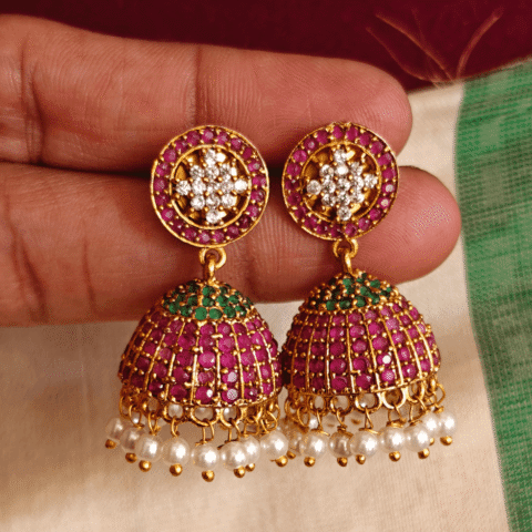 Ruby emerald kodai jhumkha