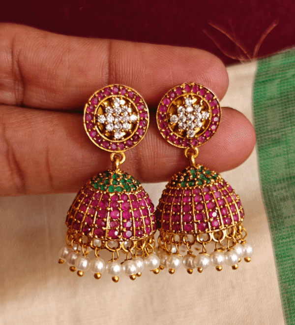 Ruby emerald kodai jhumkha