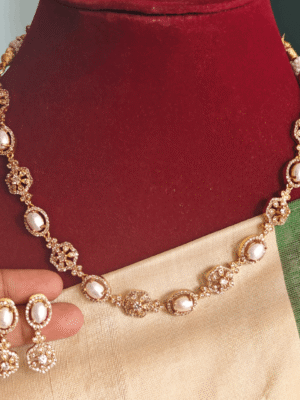 oval pearl stone necklace set