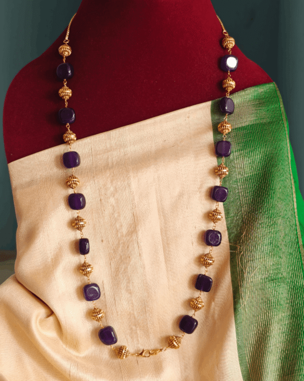Purple Flat beads mala with fish hook to attach with any pendant