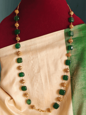 Green flat beads mala with fish hook to attach with any pendant
