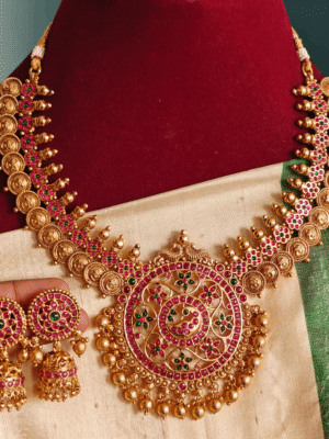 Flower kasu semi bridal necklace with jhumkha