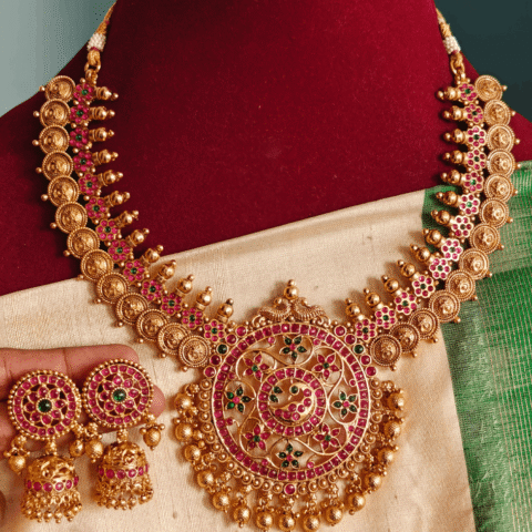 Flower kasu semi bridal necklace with jhumkha