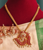 Ganesha kemp pendant set with short chain (Red white)