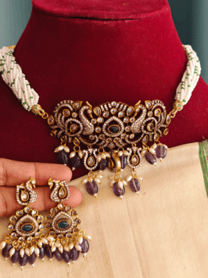 Peacock victorian pearl choker (Purple)