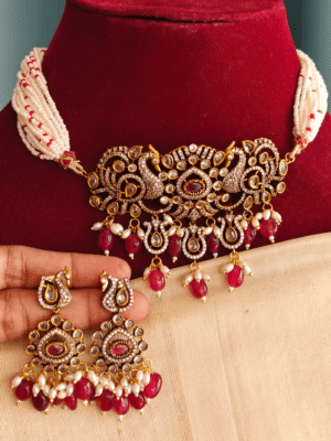 Peacock victorian pearl choker (Red)