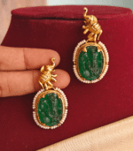 Elephant ganesha emerald carving earrings