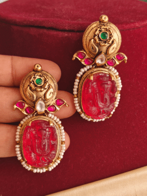 Ganesha multicolor carving earrings