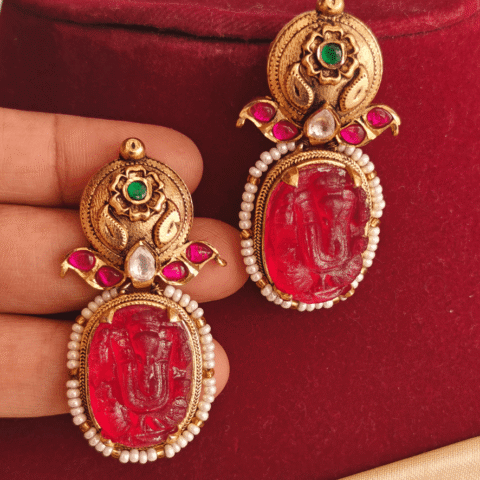 Ganesha multicolor carving earrings