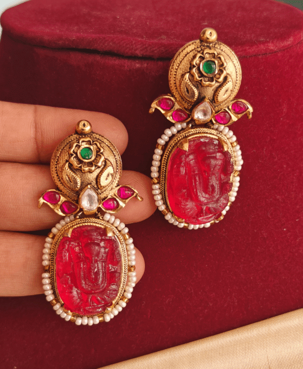Ganesha multicolor carving earrings