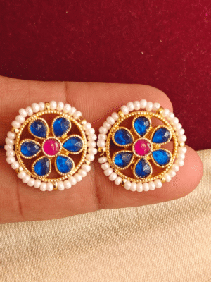 Blue flower jadau stud