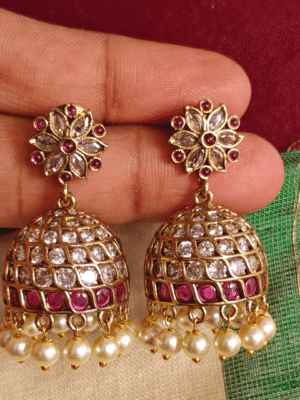 flower victorian jhumkha  (Ruby white)