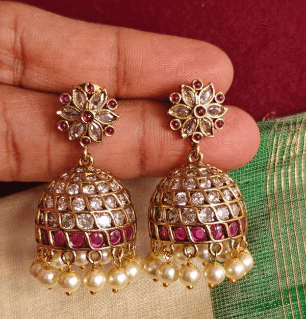 flower victorian jhumkha  (Ruby white)