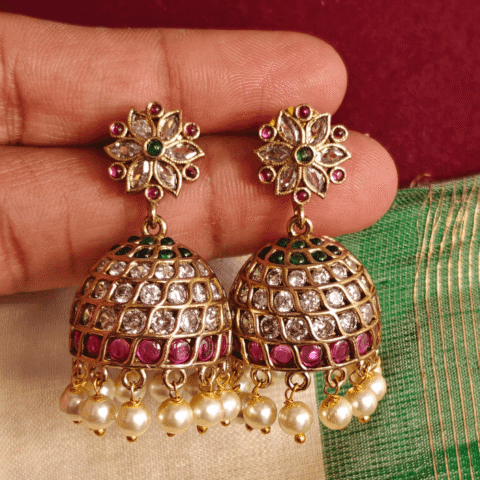 flower victorian jhumkha  (Multicolor)