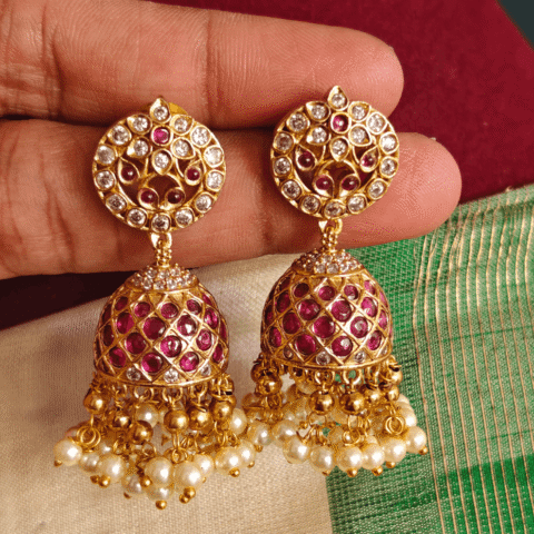 Ruby bell jhumkha (Ruby white)