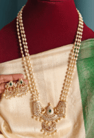 Three line pearl mala chandbali haaram